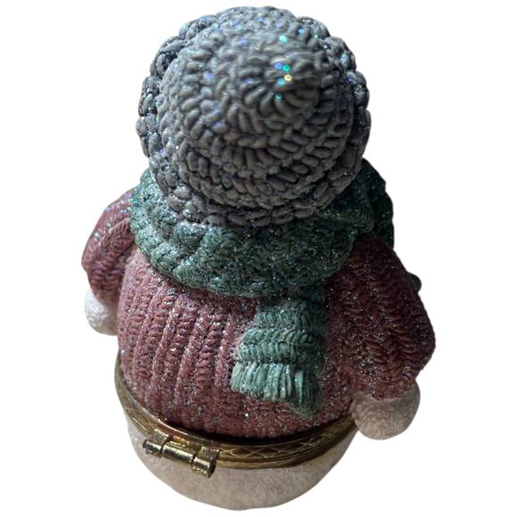 Glitter Snowman Trinket Box Hinged Holiday Decor Storage 3.5x3 - Picture 3 of 11